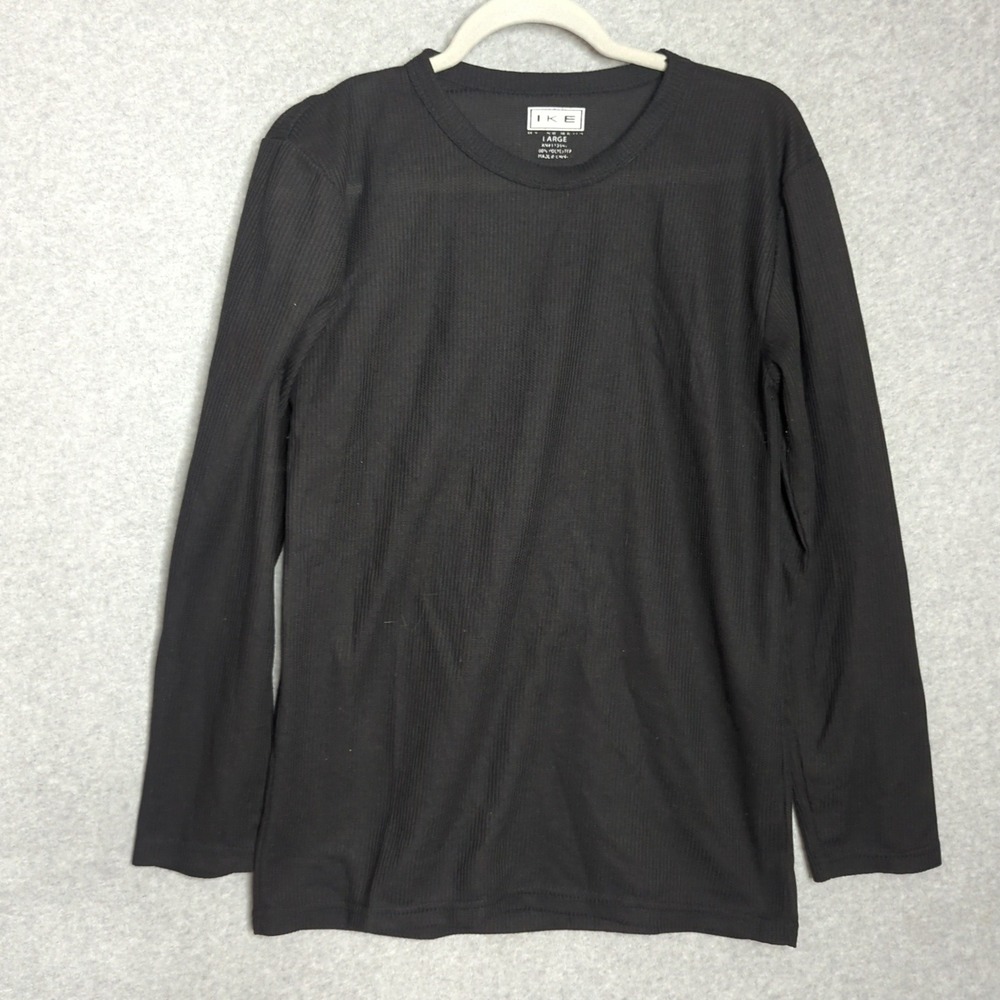 IKE Behar Men Large Black Ribbed Knit Long Sleeve Casual Basic Crew neck T-Shirt
